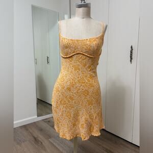 Sky to Moon Yellow Floral Mini Dress Women’s Large Cutout Back Spaghetti Strap